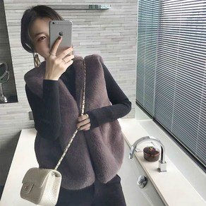 여성 밍크 조끼 숏 봄 가을 겨울 보온 슬림핏 무지 브이넥 민소매 가디건 퍼 베스트 상의 mink vest women JX1498