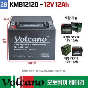 28. 오토바이 밧데리 볼케이노 KMB12120 (12V12AH)퍼125프리윙, 1개