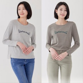 [지센] 여성 스트라이프 자수 레터링 긴팔티셔츠(색상2종) LCTSP121