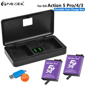 DJI 오즈모 Action 5 프로 4 3 카메라 배터리 Action5 Action4 Action3 스포츠 액세서리LCD 듀얼 충전 박스2250mAh, [01] 1pc 배터리, 1개