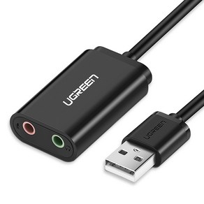 Ugeen USB2.0 to 오디오 컨버터(블랙)/U-30724/사운드 카드/3.5mm 3극 스피커/마이크/헤드셋등 연결사용/노트북 컴퓨터(PC)등에 오디오 단자 생성, 1개