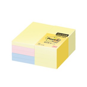 쓰리엠 포스트잇 알뜰팩 51 x 76 mm 656-10A 1000매, 노랑 6p + 크림블루 2p + 러블리핑크 2p, 1개