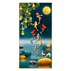 모던몰 보석십자수 DIY 큐빅 비즈 자수 재물잉어 구어도 (액자불포함)45x70, 1개, 3D