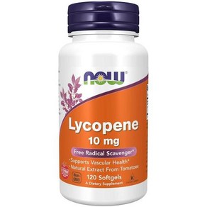 NOW 보충제 토마토에서 추출한 천연 추출물이 함유된 리코펜 10mg 활성 산소 제거제, 없음, 없음, 120정, 1개