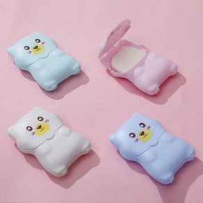 맑은솝 곰돌이 휴대용 핸디 일회용 종이비누, 화이트+블루+핑크+민트, 4개, 1.7g