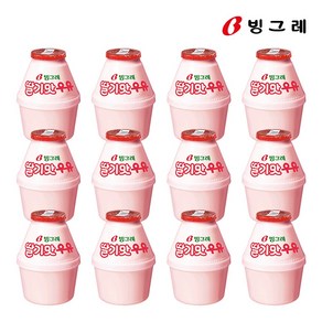 빙그레 딸기맛 우유 단지우유 항아리우유 240ml, 12개