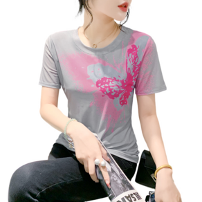 댄스복 상의 여성용 망사 프린트 여름 이너 스판 반팔티셔츠 Women's T-shirt 뉴타임즈 S740K263