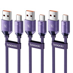 Toocki 아연합금 USB A-C타입 고속 충전케이블, 3개, 2m, 퍼플