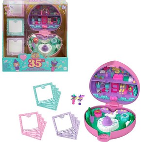 Polly Pocket 인형 및 놀이 세트 컬렉터 헤리티지 컴팩트 35번째 생일 파티 타임 스탬퍼 마이크로 2개 스탬프 3개 고정 카드 12개 포함