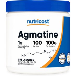 Nuticost 뉴트리코스트 Agmatine 100 Gams Pue 분말 Sevings Sulfate, Unflavoed (No Flavo Added), 100 Sevings (Pack of 1), 1개, 100g