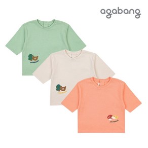 아가방 가을 가격인하 리프7부티셔츠(BEIGE GREEN ORANGE)_01Q551001 심플 라운드넥에 프린트를 더한 어린이집 최애템 7부 티셔츠로 어디든 코디하기 좋아요