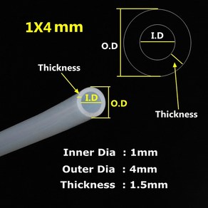 등급 투명 실리콘 고무 튜브 모세관 외경 0.5mm 1.5mm 2mm 3mm 4mm 5mm, 1 Mete, 1X4mm, 1개