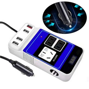 차량용 전원 인버터 DC 12V 24V DC110V 220V 1500W 컨버터 트립 4 USB AC 전압 수정 어댑터, White, 1개