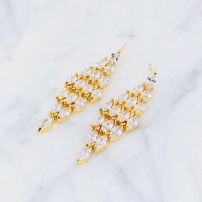 큐빅 크리스탈 롱 드롭 귀걸이 은침 14K GOLD PLATING