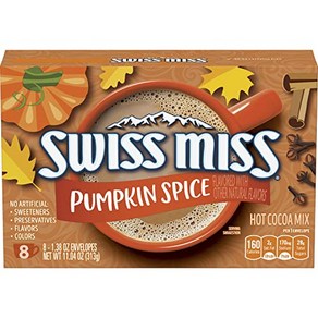 Swiss Miss Pumpkin Spice Flavoed Hot Cocoa Mix Packets 1.3 스위스 미스 호박 스파이스 맛 핫 코코아 믹스 패킷 1.38온스. 8, 313g, 1개