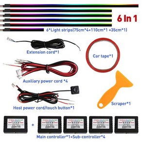 자동차 인테리어 주변 조명 아크릴 광섬유 Led 다채로운 스트립 분위기 램프 대시 보드 패널 도어 발 장식, 01 Symphony 6 in 1, 1개