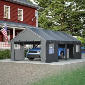 Thanaddo 롤업 측벽이 있는 Carport 13x25 Heavy Duty Car Port 및 탈착식 환기창 자동차 트럭 보트 캐노피 회색 카포트용 휴대용 야외 차고