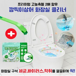 에코리멤버 깜찍이상어 화장실 클리너 초록이 핸들+리필 12개입 변기클리너 변기솔 욕실청소, 1개