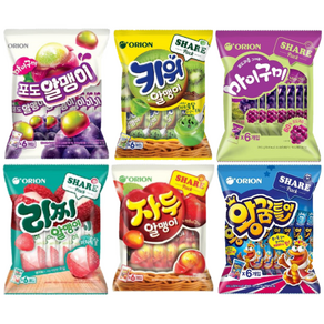 오리온제과 자두 알맹이 216g + 리찌 알맹이 216g + 포도 알맹이 216g +키위 알맹이 216g + 왕꿈틀이 255g + 마이구미 포도 259.2g, 1세트