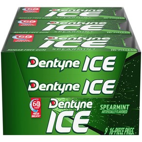 Dentyne Ice Sugar Free Gum (Spearmint 16 Piece Pack of 9) Dentyne Ice Sugar Free 껌 (스피어민트 16개입 9개 팩)