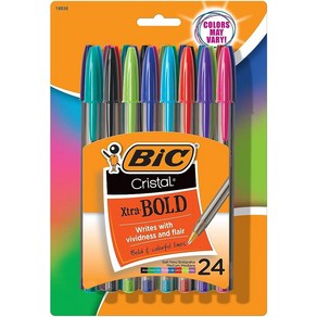 BIC MSBAPP241-A-AST 크리스탈 엑스트라 볼드 패션 볼펜 미디엄 포인트 1.6mm 다양한 색상 24개입 182380, 24 Count (Pack of 1), 모음, 모음