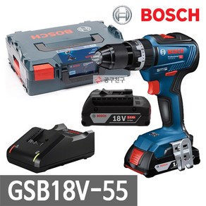 보쉬 GSB18V-55 충전 드릴 드라이버 18V 2.0Ah 배터리 2개 브러쉬리스 13mm 메탈척 2단 변속 기어