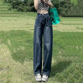 dulandQ 와이드 데님 팬츠 하이웨스트 날씬해 보이는 트렌드 청바지