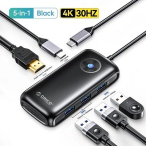 ORICO USB 허브 HDMI-com 어댑터 USB-C RJ45 USB 3.0 2.0 PD 100W 독 맥북 프로 에어 M2 M1 스플리터 도킹 스테이션용 4K, 5 IN 1 Black, 1) 5 IN 1 Black