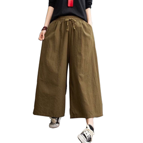 여성용 리넨 밴딩 통바지 와이드 9부 팬츠 Women's wide pants