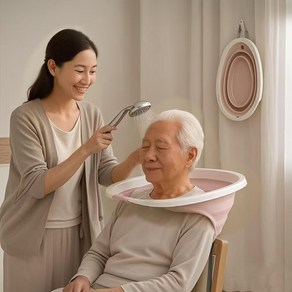 Moon 접이식 세발기 가정용 머리감기 샴푸대 노인 임산부 앉아 머리감기 업그레이드버전, 1개, 핑크+블루