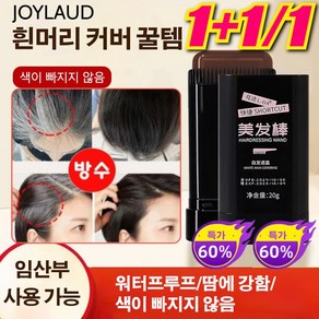 [빠른 발색] 흰머리 커버 염색 스틱 1빗 염색 방수 땀방지 흰머리 커버 염색 헤어스틱 무첨가 식물성 커버 헤어 스틱, 블랙, 20g, 1개