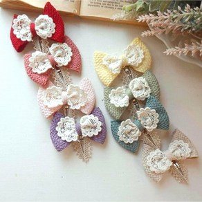 (only handmade koea) 뜨개레이스포인트 리본 아동똑딱핀(자체제작)