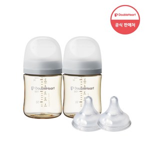 더블하트 모유실감 3세대 PPSU 모먼트 트윈팩 160ml+젖꼭지(2입), S, 새벽그레이, 2세트