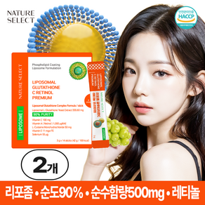 네이처셀렉 리포좀 글루타치온 C 레티놀 100배 UP! 순도 90% 순수함량 500mg 식약처 인증, 2개, 42g