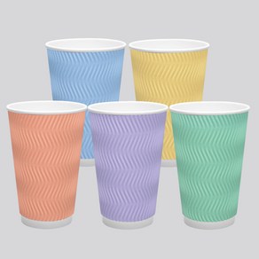 [실속형] 3중 단열 종이컵 웨이브 파스텔 혼합5종 16oz 500개