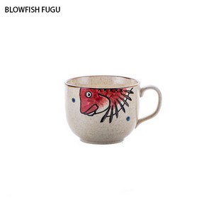 BLOWFISH FUGU 일본식 세라믹컵/대용량 500ML 모닝컵/머그컵/밀크컵입니다+랜덤 사은품, 1개, C