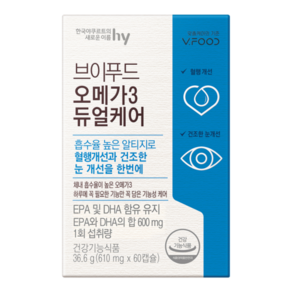 한국야쿠르트 브이푸드 오메가3 듀얼케어 610mg x 60캡슐 No224, 60정, 1개