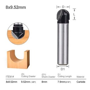 밀링 커터 8mm 판크 볼 코 엔드 밀 텅스텐 카바이드 트리밍 코너 라운드 라우터 비트 목공 도구, [02] 비트  8x9.5mm