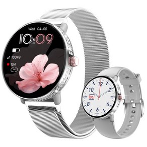 WAPIK 여성 스마트워치 ME10 통화가능 GPS 1.19인치 밴드 18mm 한글판, GPS + 블루투스, 3cm, 실버