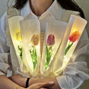 LED 튤립 한송이 꽃다발 조화 어린이집 유치원 선생님 선물 졸업식 발표회 학예회 스승 꽃선물, 레터링 글자 추가 (감사합니다), LED 조명 추가안함, 투톤보라, 1개