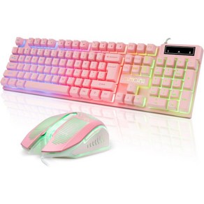 게이밍 LED 백라이트 키보드 및 마우스 콤보 CHONCHOW USB 유선 무지개 세트 PS4 PC Windows Mac Bl, pink