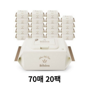 Bebeen 프리미엄 골드 아기물티슈 캡형, 75g, 70개입, 20개