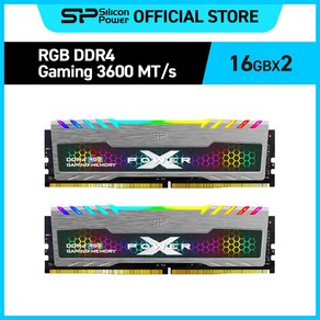 실리콘파워 Silicon Powe DDR4 3200/3600 CL16 (PC4-25600/PC4-28800) Tubine RGB 데스크탑용 메모리 RAM, 3600MHz 32GB(16GB*2), 1개