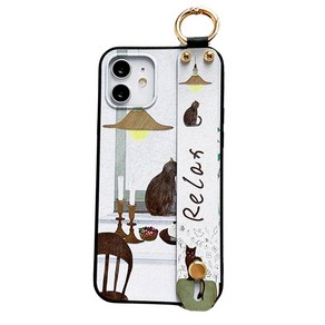 신서엔코 갤럭시S10케이스 갤럭시S10플러스케이스 Galaxy Phone Case SCS-1545 릴렉스 고양이 일러스트 핸드 스트랩 케이스