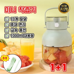 [빠른배송] 1/1+1 미니 착즙기 다용도 캠핑용 무선 과일 소형 믹서기 휴대용 믹서기핸드 블렌더, 핑크10개 칼날*1개, 1개