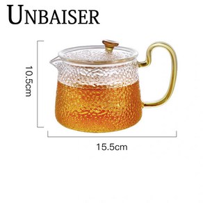 UNBAISER 내열 유리 인덕션 티포트 티팟 찻잔 세트 차주전자 투명, 차주전자 600ml, 1개