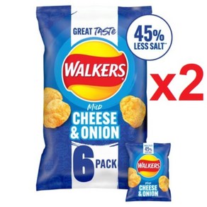 6개입 2개 총12개 워커스 레스 솔트 마일드 치즈앤어니언 크리스 저염 감자칩 Walkers Less Salt Mild Cheese & Onion