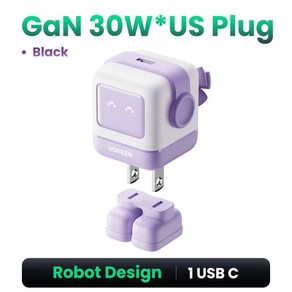 UGREEN 로봇 디자인 30W GaN 충전기 PD 고속 PPS PD3.0 아이폰 호환 15 14 샤오미 삼성 태블릿용 충전, 03 US Plug 30W Puple_01 CHINA, 1개