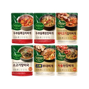 [꾸리미] CJ 비비고 즉석 찌개 6종(스팸부대찌개+차돌된장찌개+돼지고기 김치찌개+두부김치찌개+소고기장터+된장찌개)+꾸리미물티슈, 1세트, 460g