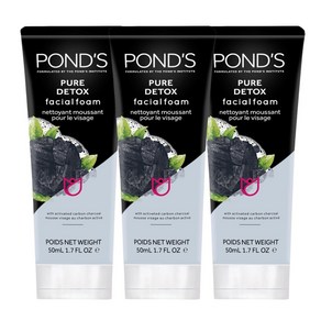 Ponds Pue Detox Facial Foam 딥 폼 클렌징 세안제 3팩, 3개, 50ml